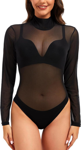 Body trasparente nero donna - body,