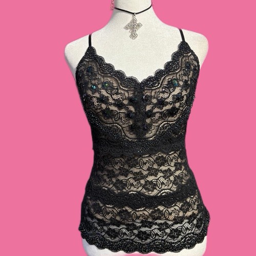 Y2k canotta cami nera pizzo - cami,